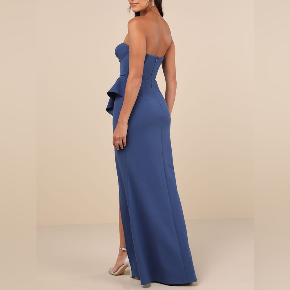 Lulu's Stunning Splendor Blue Bustier Tulip Maxi Dress S - Picture 2 of 8